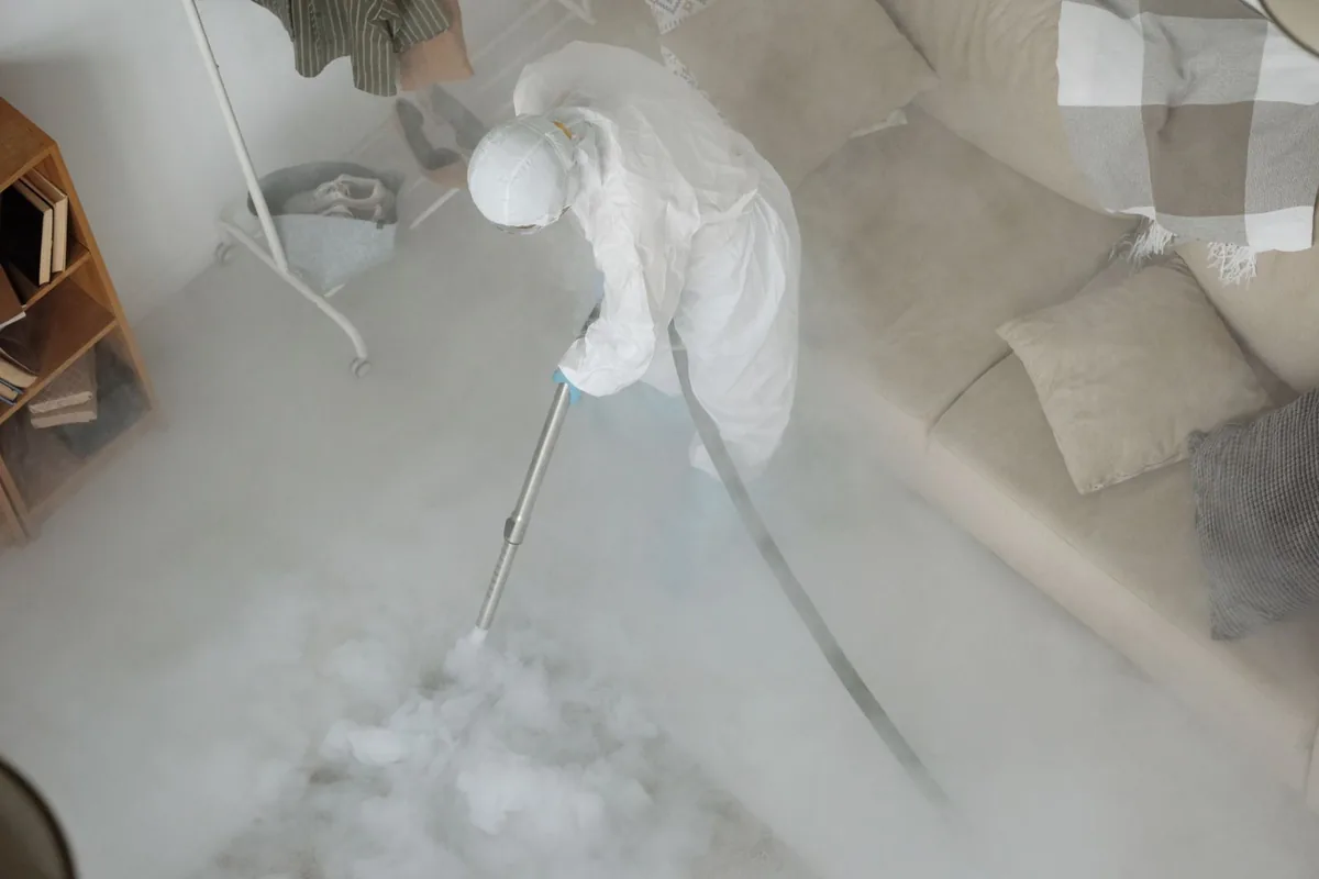 Biohazard cleanup technician in protective equipment, Rosedale Heights, Atlanta, GA